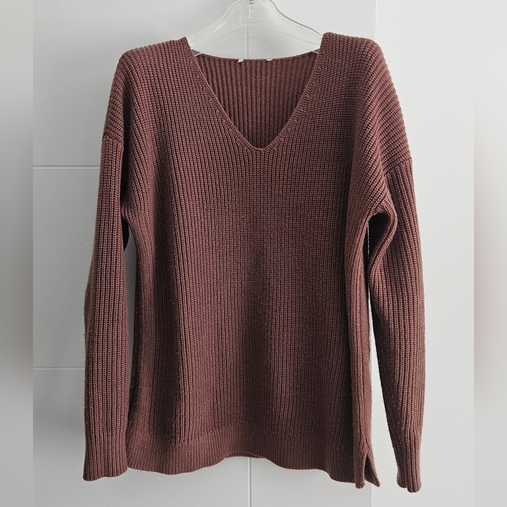 Mauve M Boxy Oversized V Neck Sweater Rose Brown Acrylic